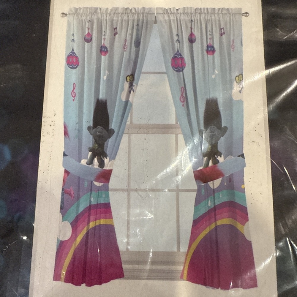 82" x 63" Branch Trolls WT Microfiber Window Pair Curtain Panels + Tiebacks